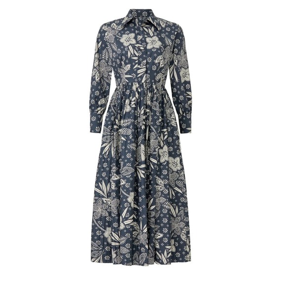 RTR Hunter Bell Hattie Dress White/Blue Floral Print Size XS  MIDI long sleeve - Picture 1 of 12